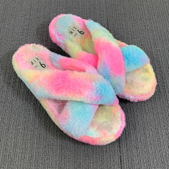 Mix No. 6 Shoes - Mix No. 6 Platform Slipper Sandals Womens Size 9 Tie Dye Fuzzy Amatta Slides